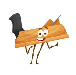 Wall Mural - Cartoon jack plane, DIY and construction tool character, vector funny personage. Repair and building work tool personage with smile and thumb up, carpentry and woodworking tool funny character