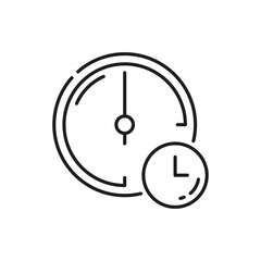 Poster - Clock timer outline icon, isolated antique wall watch, time sign. Vector alarm stopwatch, watch face with round thin line dial. Black and white timepiece