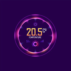 Poster - Thermostat, smart thermometer and temperature control dial, vector digital panel button. Thermostat dial gauge for house heat and energy adjust, temperature smart regulator or electronic display