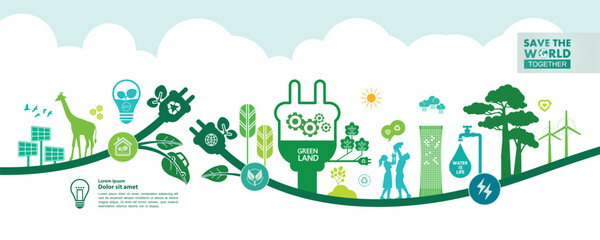 save the world together green ecology vector illustration.