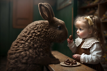 Wall Mural - A brown easter bunny goes arround and gives chocolate eggs and hope to the small children of ukraine and other war stricken places around the world, love and peace to everyone