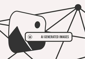 Fototapete - AI Image generator window powered by artificial intelligent has text query line and picture frame. Remarkable ability of AI to create images and graphics automatically. Concept for AI-related articles