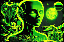 Neon Green Alien Invasion Collage Generative AI
