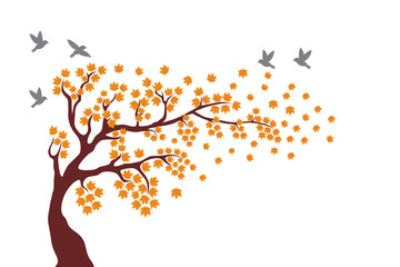 Tree Wall decoration Concept. Bird on branch wall decoration sticker design vector illustration