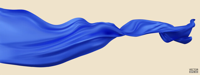 flying blue silk textile fabric flag background. smooth elegant blue satin isolated on beige backgro