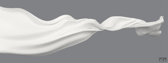 flying white silk textile fabric flag background. smooth elegant white satin isolated on background 