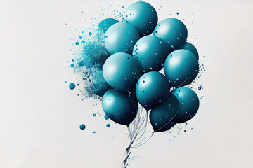 Bunch of blue balloons on white background. Generative Ai