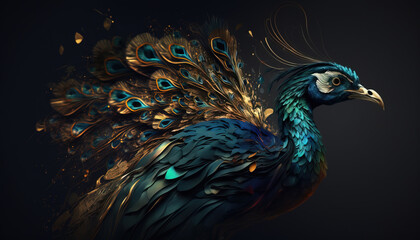 Naklejka na meble Peacock abstract wallpaper. Contrast background Peafowl in vivid colors generative ai