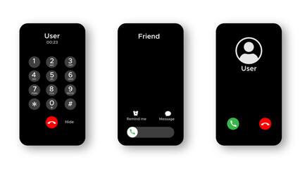 Phone call screen interface vector icons set