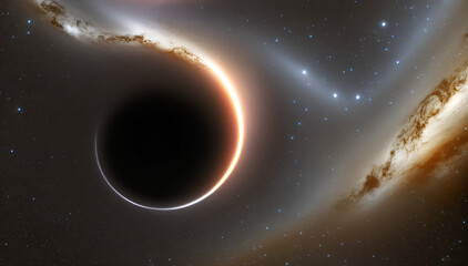 Wall Mural - rotating black hole rips material from a nearby nebula. generative artificial intelligence.