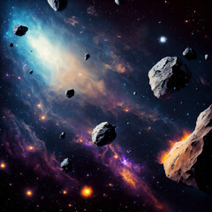 Wall Mural - Asteroid field in outer space. Generative Artificial Intelligence.