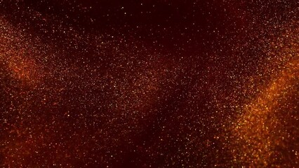 Wall Mural -  Golden glitter particles in red liquid. Golden dust particles magical stains movement in red fluid. 