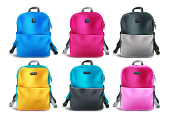 Poster - School bag vector set. Back to school student bag for student back pack collection. Vector illustration back pack items.
