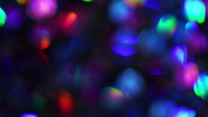 Canvas Print - Background Neon Bokeh Circular Motion. Abstract Movement of light reflection on defocused circles in blue, purple, red and green colors. Glowing vibrant bokeh lights in a 4K moving background.