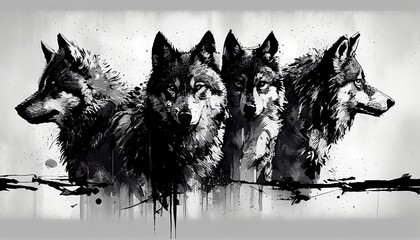 Naklejka na meble Majestic Wolf Pack, Art, Painting, Drawing, Perfect for Captivating Design Projects and Creative Inspirations, Generative AI, Illustration