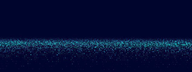 Vector perspective grid on blue background. Digital cyberspace. Network connection structure. Abstract mesh background.