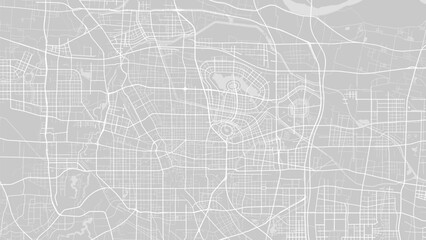 Wall Mural - White and light grey Zhengzhou city area vector background map, roads and water illustration. Widescreen proportion, digital flat design.