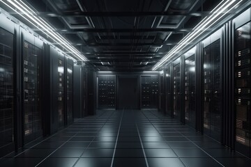 Wall Mural - High tech data center with rows of servers, generative ai	