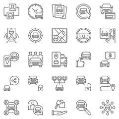 Poster - Car Sharing outline icons set - Carsharing concept vector line signs