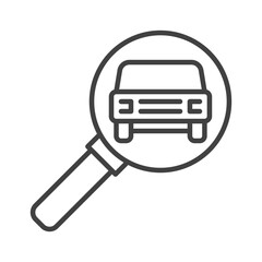 Poster - Carsharing Car Search vector Magnifying Glass with Auto concept line icon