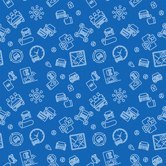Poster - Carsharing Seamless Pattern. Vector Car Rental line blue background
