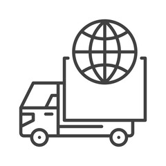 Poster - Earth Globe with Truck vector Global Delivery concept line icon