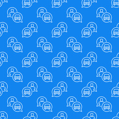 Man and Car in Speech Bubbles vector line blue seamless pattern