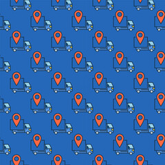 Poster - Map Pin and Delivery Truck vector Location colored seamless pattern