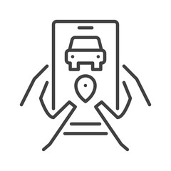 Poster - Smartphone in Hands with Carsharing App vector concept line icon