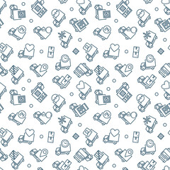 Poster - Truck outline seamless pattern - Delivery Trucks vector line background