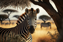 Portrait Of Zebras In Safari, Generative AI