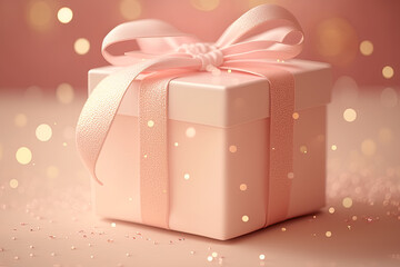 Wall Mural - Gift box in pink with a bow on a light background