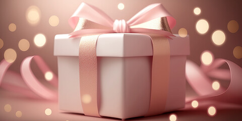 Wall Mural - Gift box in pink with a bow on a light background