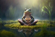 Close-up View Of Frog In Meditation Pose. Generative AI