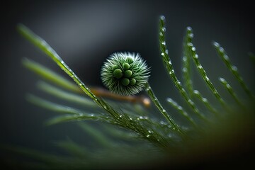 Wall Mural - A beautiful macro shot of a green, tiny piece of grass jumping across a plant. Generative AI