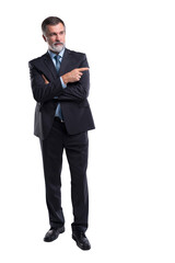 Sticker - Full length Portrait Of Happy Mature Businessman Presenting Isolated On Transparent Background