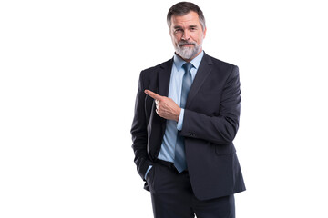 Full length Portrait Of Happy Mature Businessman Presenting Isolated On Transparent Background