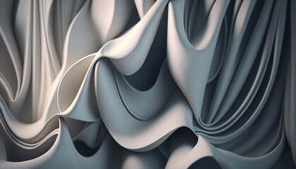 3d render, abstract background with folded textile, white cloth macro, fashion wallpaper wavy layers Ai generative