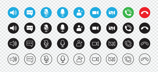 Poster - Video call icon set for conferencing and chat UI. Transparent buttons with modern design for video calls and instant messengers. Vector illustration.