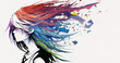 a modern anime banner illustration of a shy girl with cool colorful hair, generative ai technology