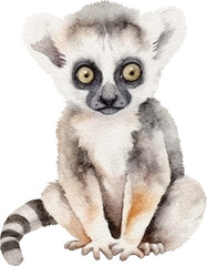 Aufkleber - Lemur watercolour illustration created with Generative AI technology
