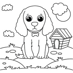 Wall Mural - Funny dog cartoon characters vector illustration. For kids coloring book.