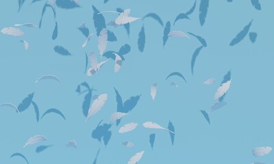Poster - White feathers on a blue background. 3d rendering