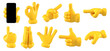 Yellow emoji collection character hands gesture. Set with hands showing different gestures isolated. 3d rendering.