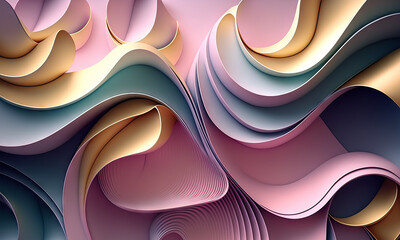 Abstract pink glossy wallpaper. Shiny wavy texture with creamy details. Background with curvy shapes. Generative Ai