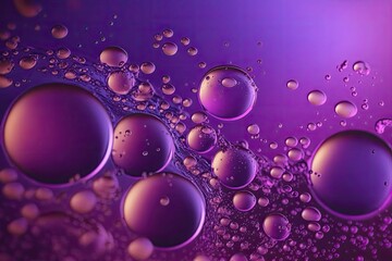 Canvas Print - bubbles in oil on a violet backdrop. Purple and violet abstract backdrop. selected soft focus oil drops close up on the water's surface. copy room air bubbles in the liquid. 2022's Color of the Year