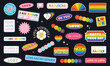 LGBT rainbow trendy stickers collection.	Pride month, happy pride day, love is love.
