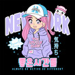 Anime Girl illustration with Japanese and korean slogan. Japanese text means 