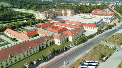 Canvas Print - Aerial view of Schonbrunn Park from car parking area in Vienna, Austria