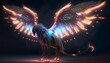 A neon creature with a glowing halo and wings that flutter  Generative AI
